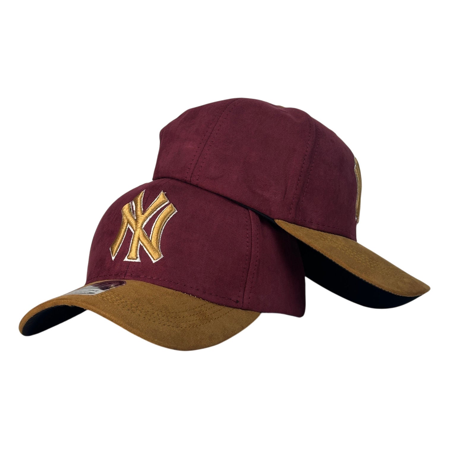 Gorra Equipos Burdeos en Gamuza con Bordado en Relieve y Visera Miel.