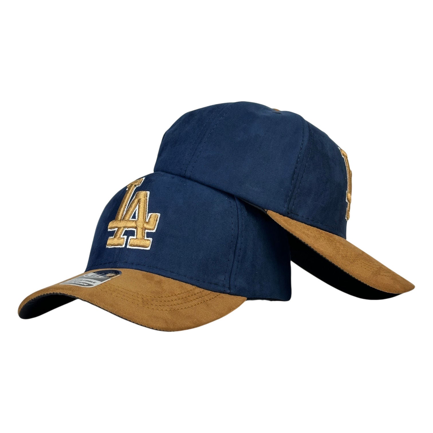 Gorra Equipos Azul en Gamuza con Bordado en Relieve y Visera Miel.