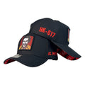 Gorra Full Caps Negra con bordado HK-617 y parche de personaje.
