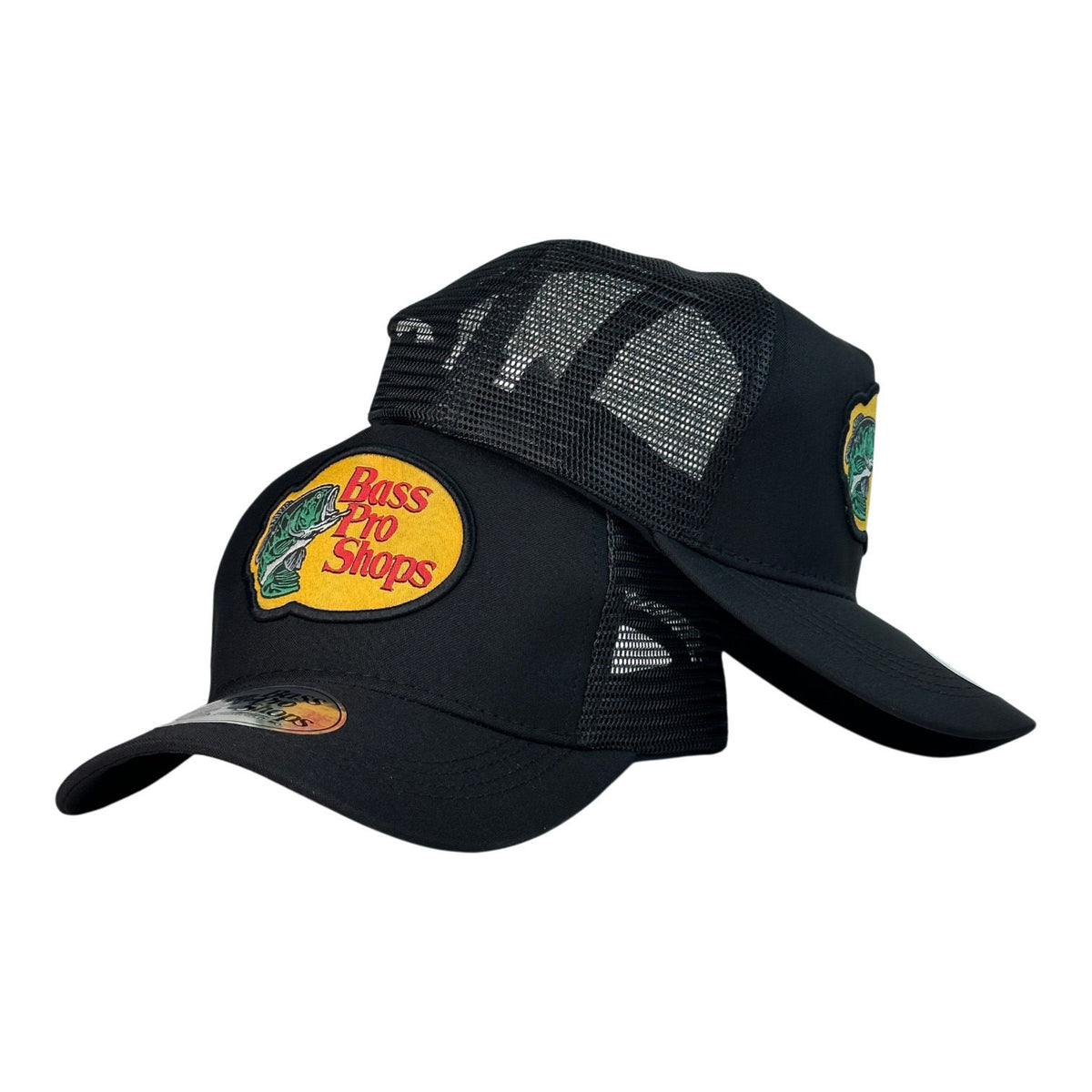 Gorra Bass Pro Shop Negra con parche bordado y malla trasera.
