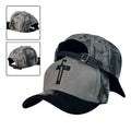 Gorra FE Gris con bordado de Jesús y cierre de cuero.