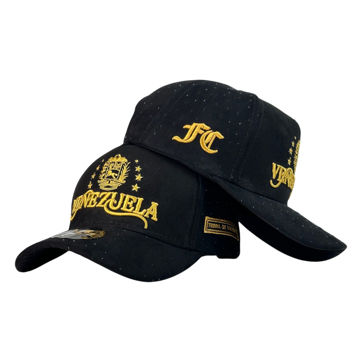 Gorra Venezuela Negra con bordado en relieve y detalles de cristales.