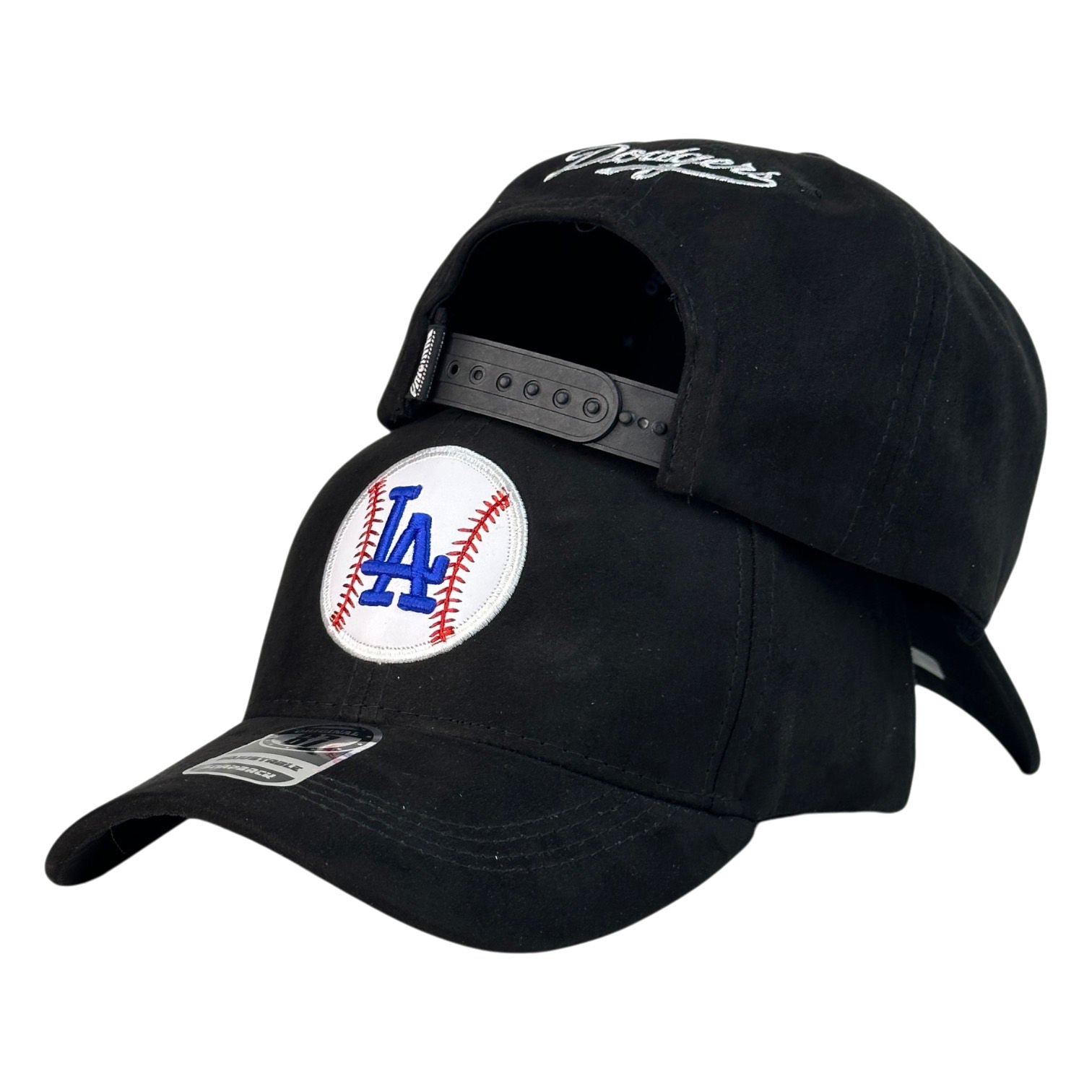 Gorra Equipos Negra en Gamuza con parche de pelota y bordado trasero.