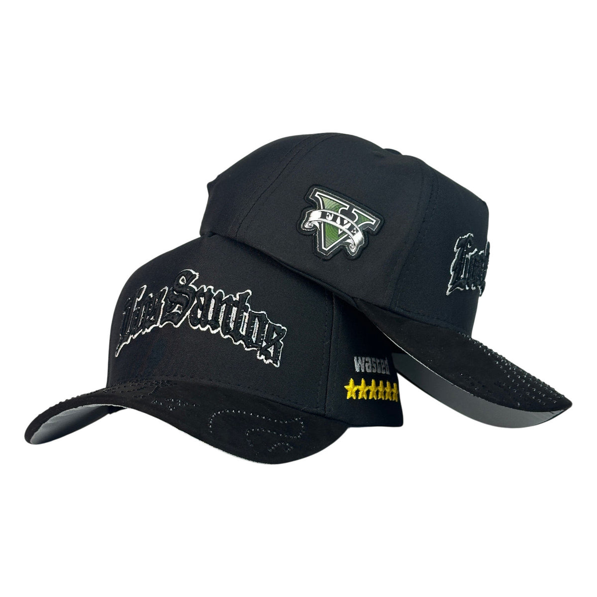 Gorra Full Caps Negra con Visera en Gamuza y Bordado Frontal Los Santos.