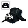 Gorra Full Caps Negra con Bordado Frontal LA y Malla Trasera.