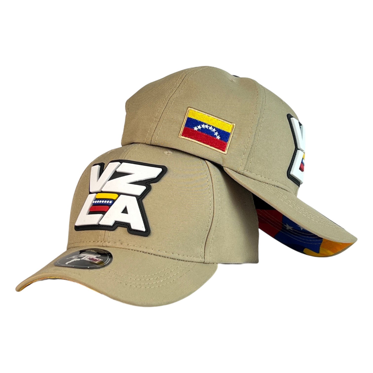 Gorra Venezuela Beige con Bordado en Relieve y Bandera Lateral.