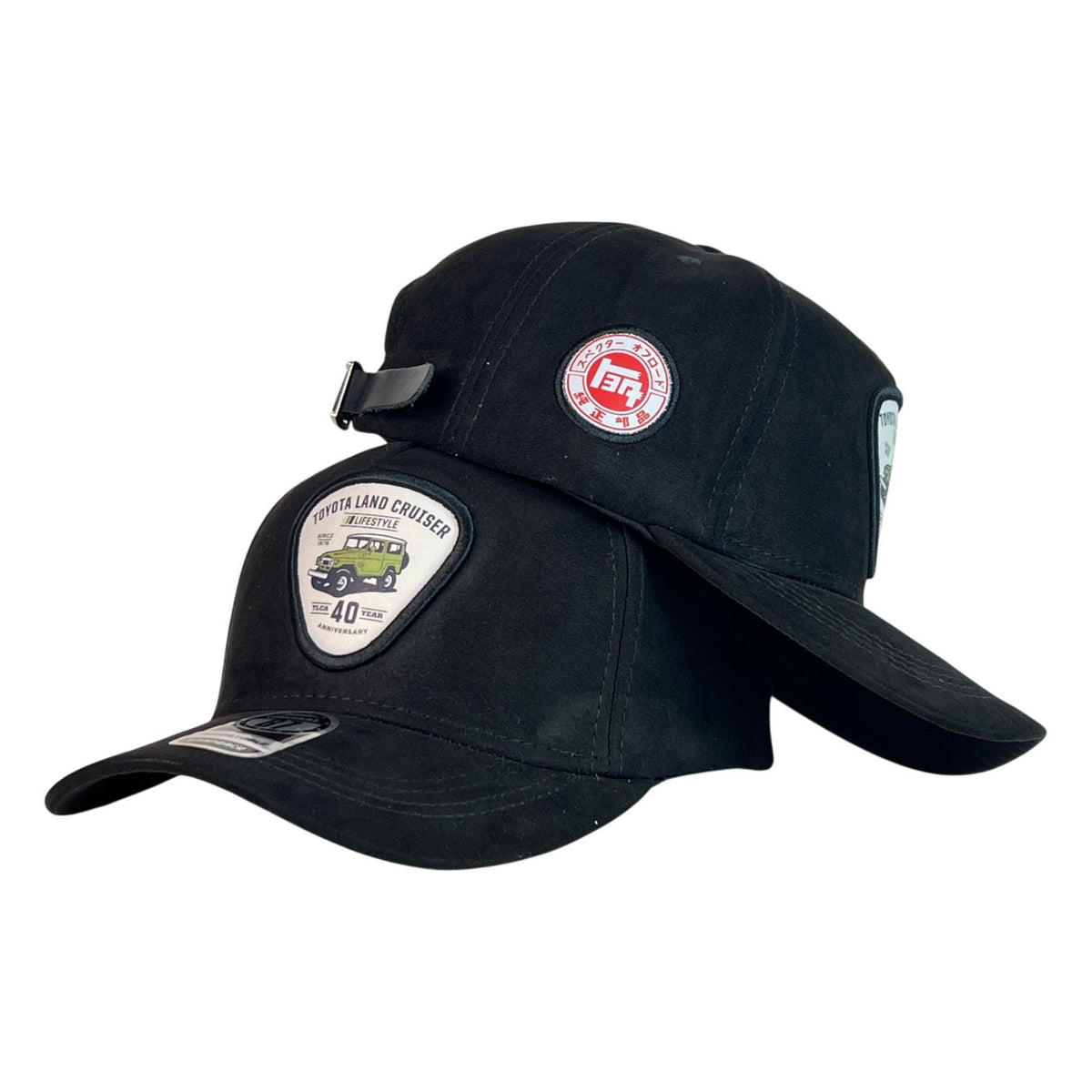 Gorra Toyota Negra en Gamuza con Parche Land Cruiser y Cierre de Cuero.