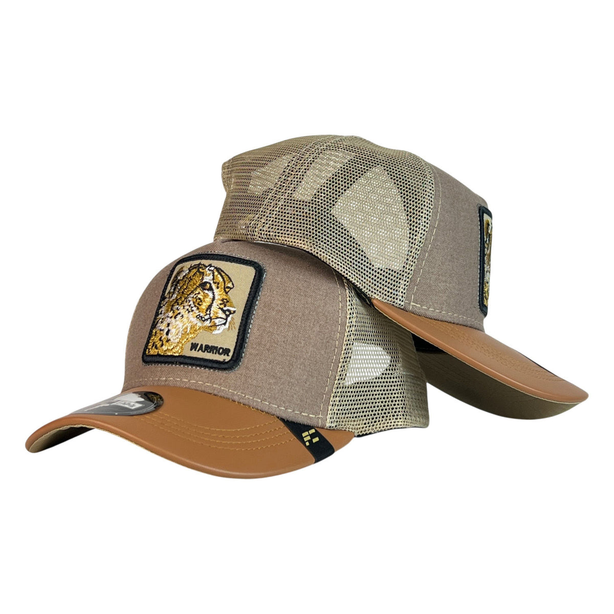 Gorra Goorin Beige con Visera Miel y Bordado de Guepardo.