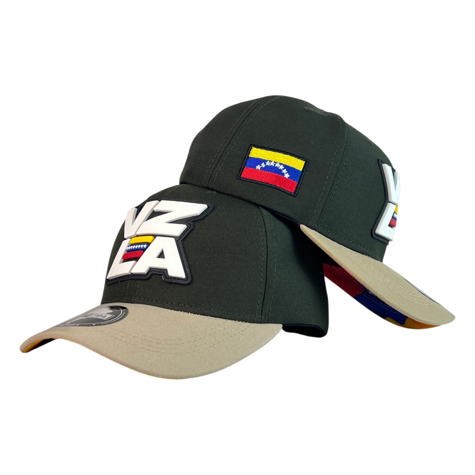 Gorra Venezuela Verde con Visera Beige y Bordado en Relieve.