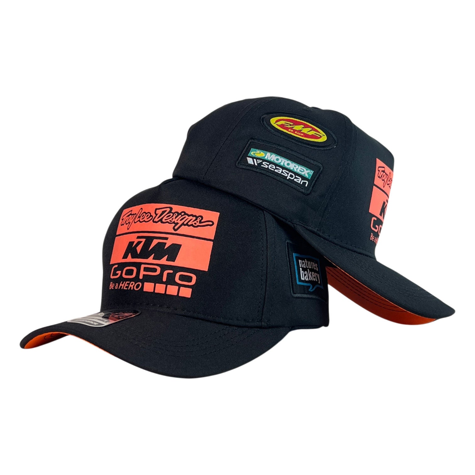 Gorra KTM Negra con Estampado y Visera Naranja.