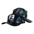 Gorra Goorin Negra en Cuero con Malla Negra y Bordado de Caballo.