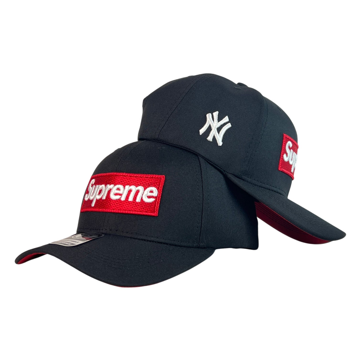 Gorra Supreme Negra con Parche Box Logo y Bordado New York Yankees.