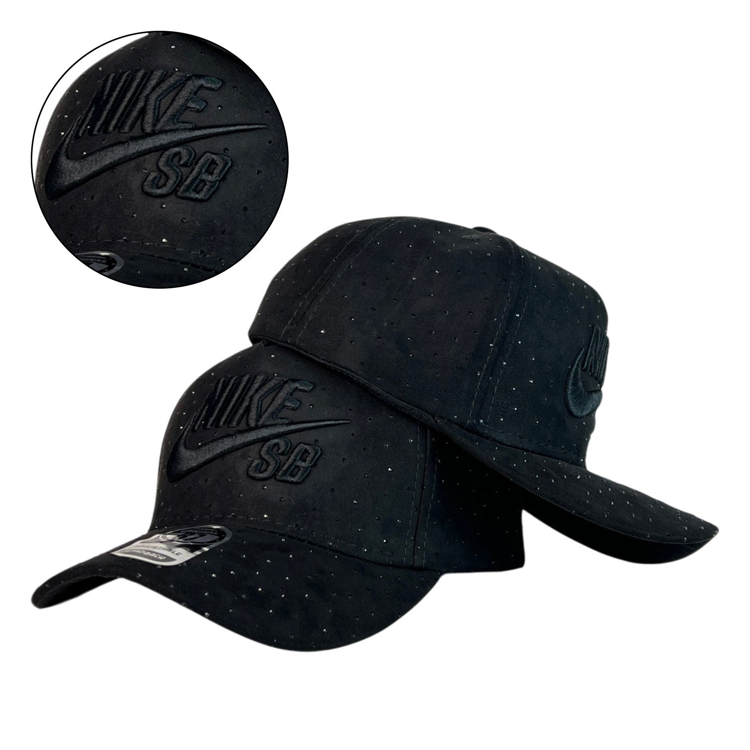 Gorra Nike Negra en Gamuza con Bordado en Relieve y Textura Perforada.