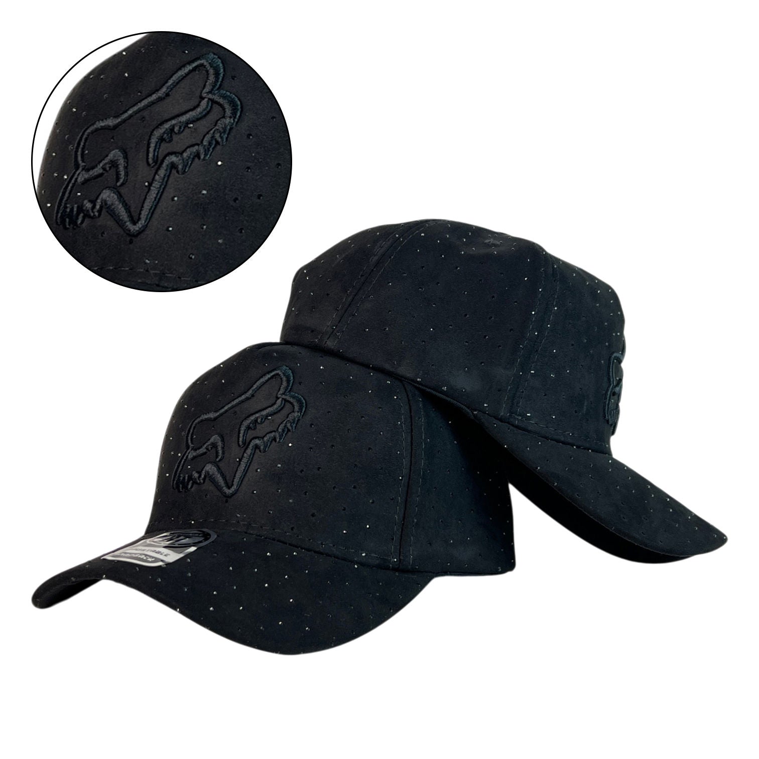 Gorra Fox Negra en Gamuza con Cristales y Bordado en Relieve.