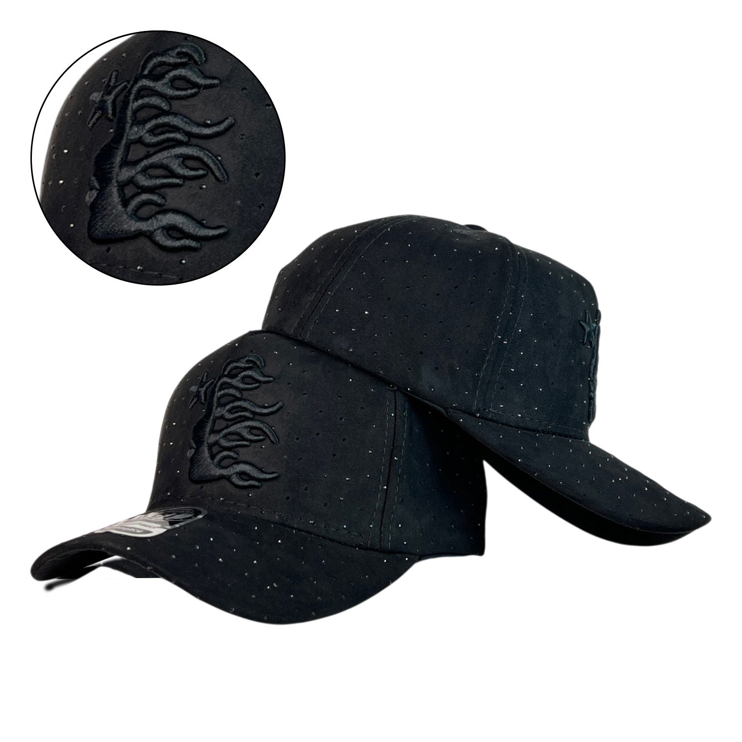Gorra HellStar Negra en Gamuza con Bordado en Relieve y Cristales.
