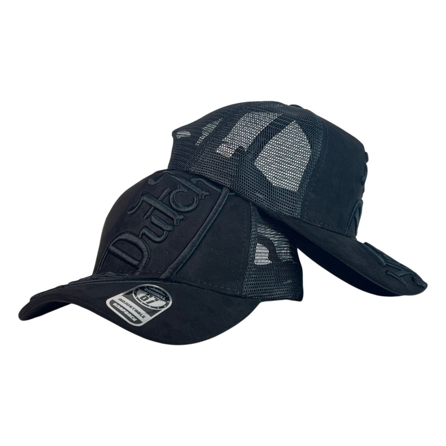 Gorra Von Dutch Negra con Bordado en Relieve y Malla Negra.