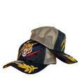 Gorra Colombia Negra con Malla Beige y Bordado de Tigre.