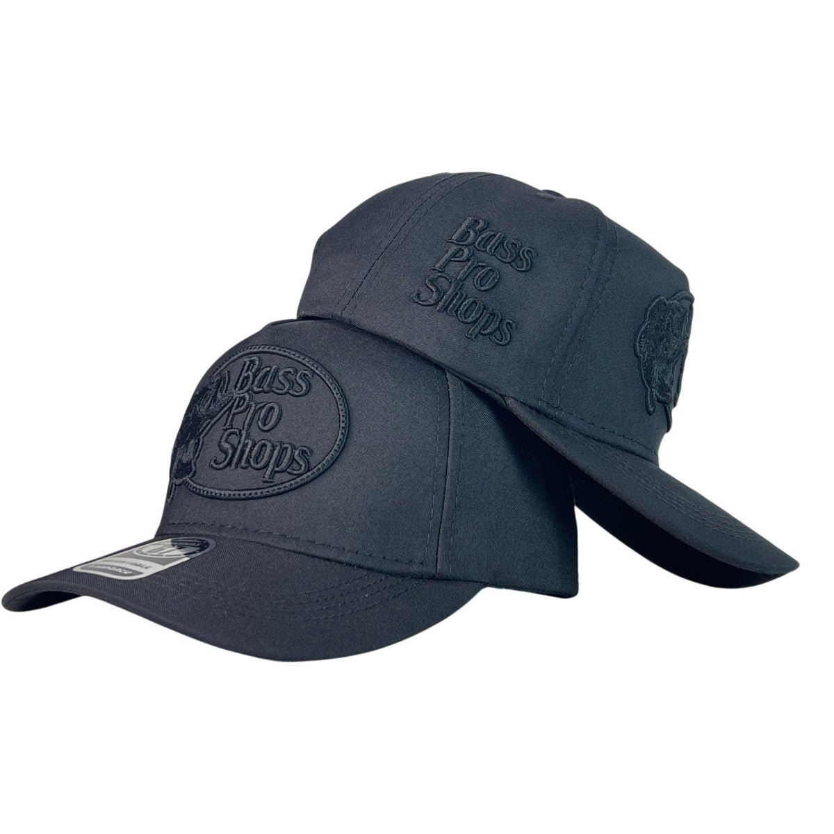Gorra Bass Pro Shop Negra con Bordado en Relieve y Parche Frontal.