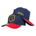 Gorra Barcelona Azul con Visera Roja y Bordado en Relieve.