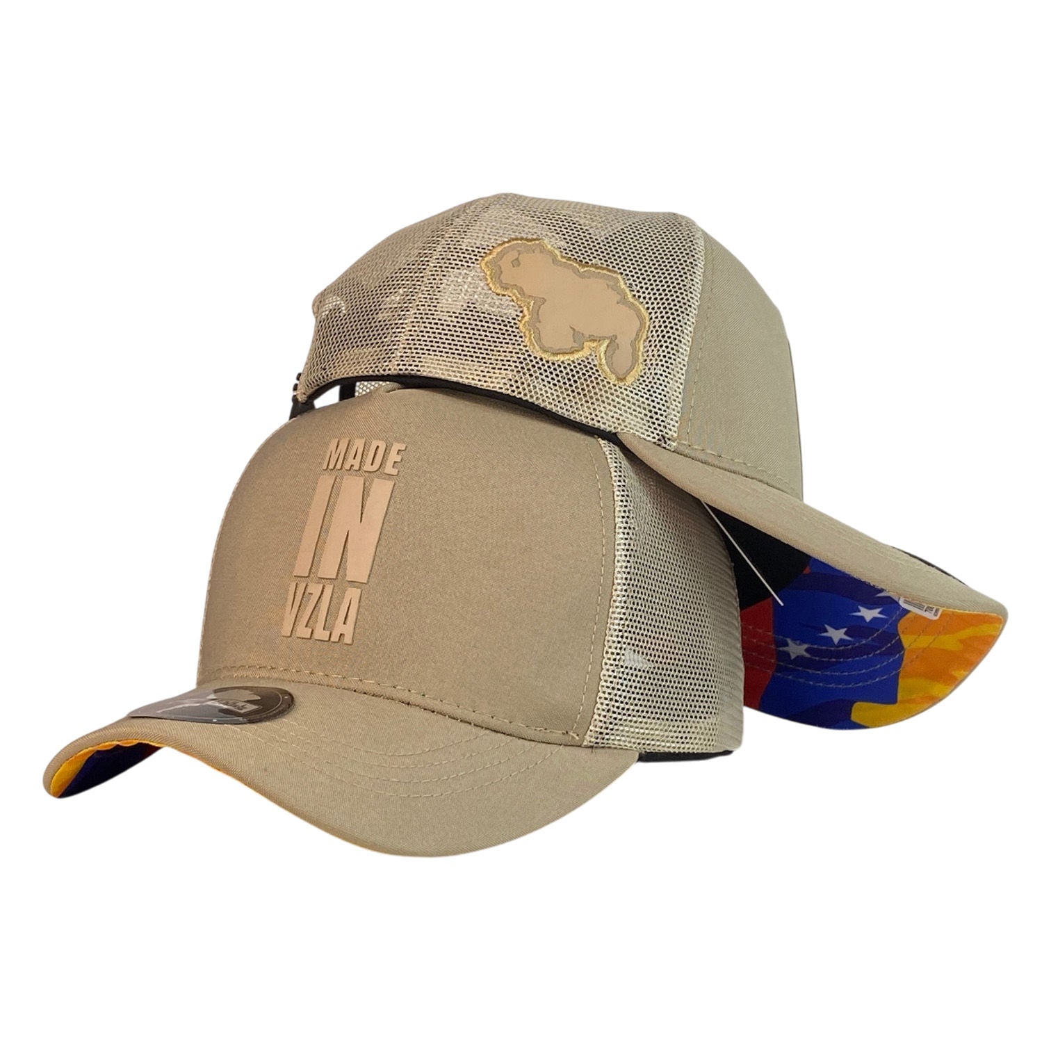Gorra Venezuela Beige con Malla Beige y Estampado Made in Vzla.