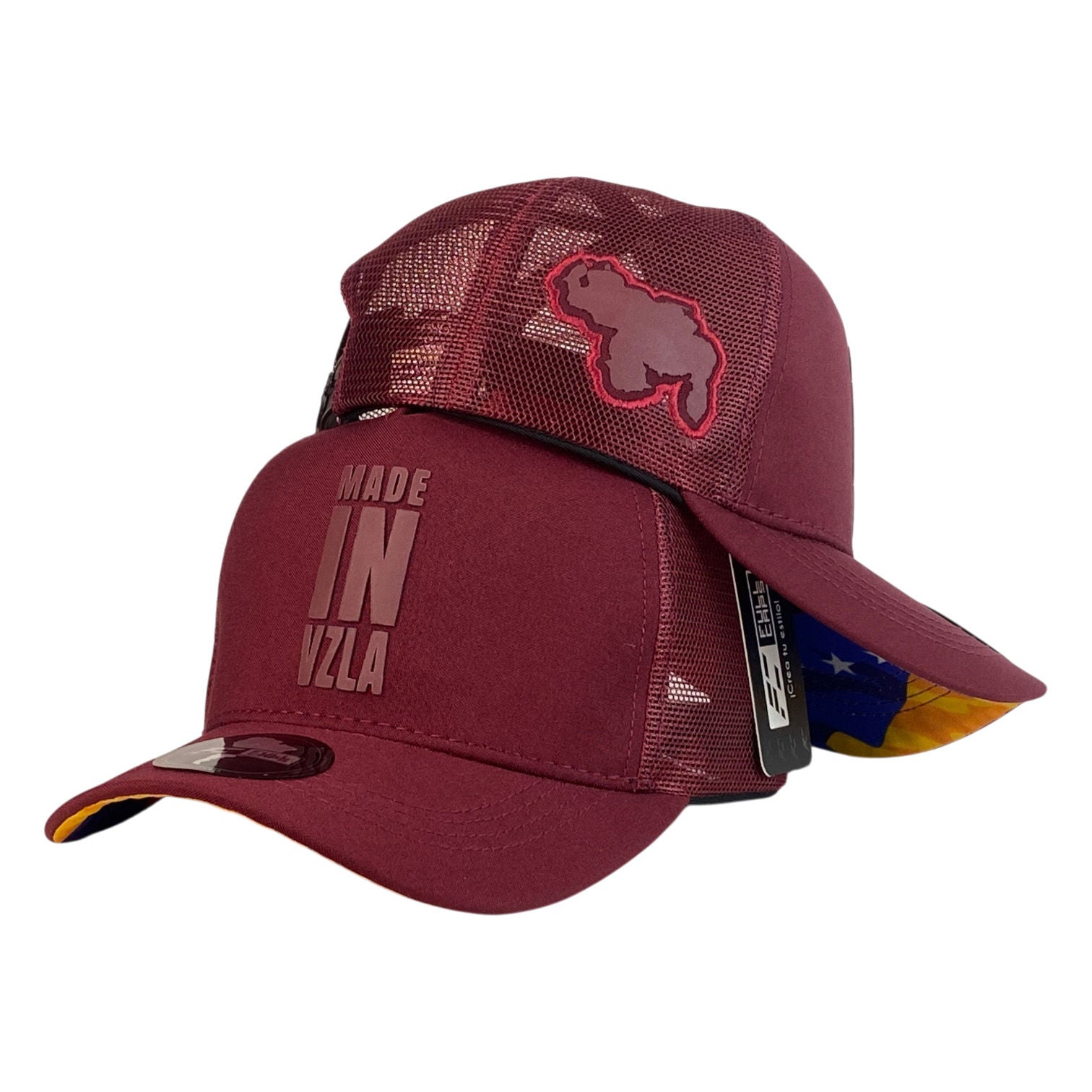 Gorra Venezuela Vinotinto con Malla Trasera y Estampado en Relieve.