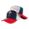Gorra FE Azul con Malla Blanca y Bordado en Relieve.
