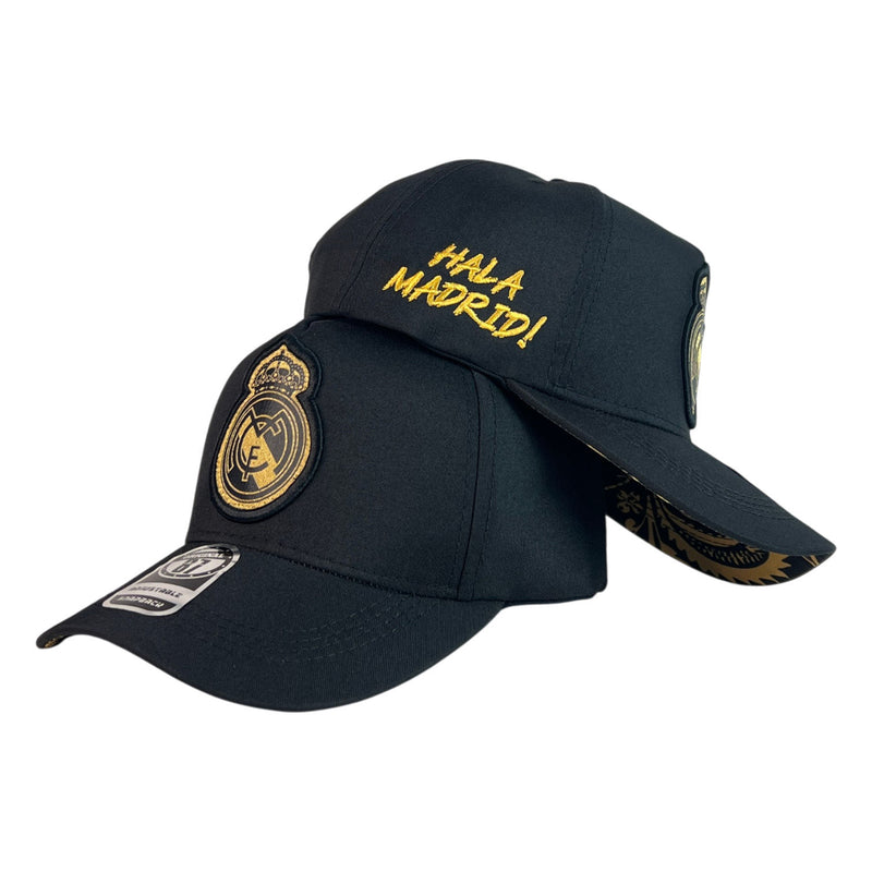 Gorra Real Madrid Negra con Bordado en Relieve y Estampado en Visera.