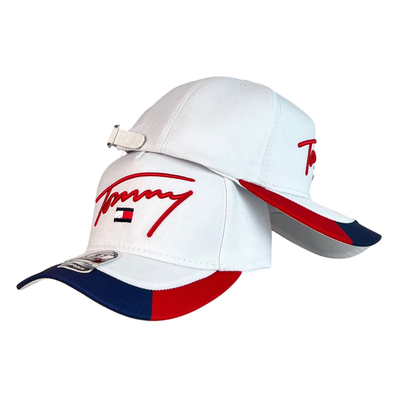 Gorra Tommy Blanca con Bordado en Relieve y Visera Tricolor.