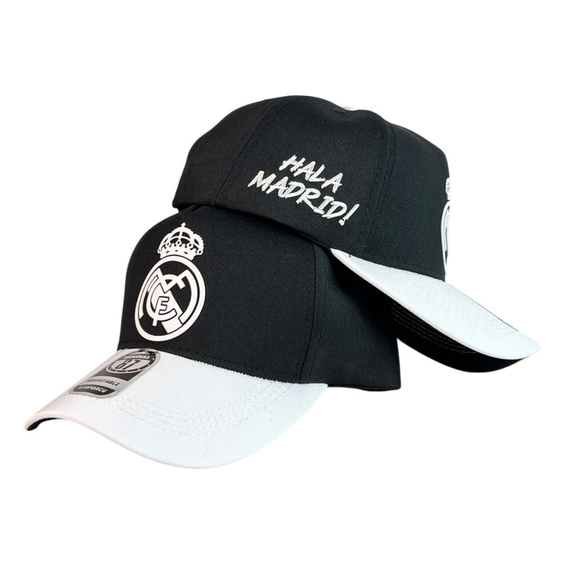 Gorra Real Madrid Negra con Visera Blanca y Bordado en Relieve.