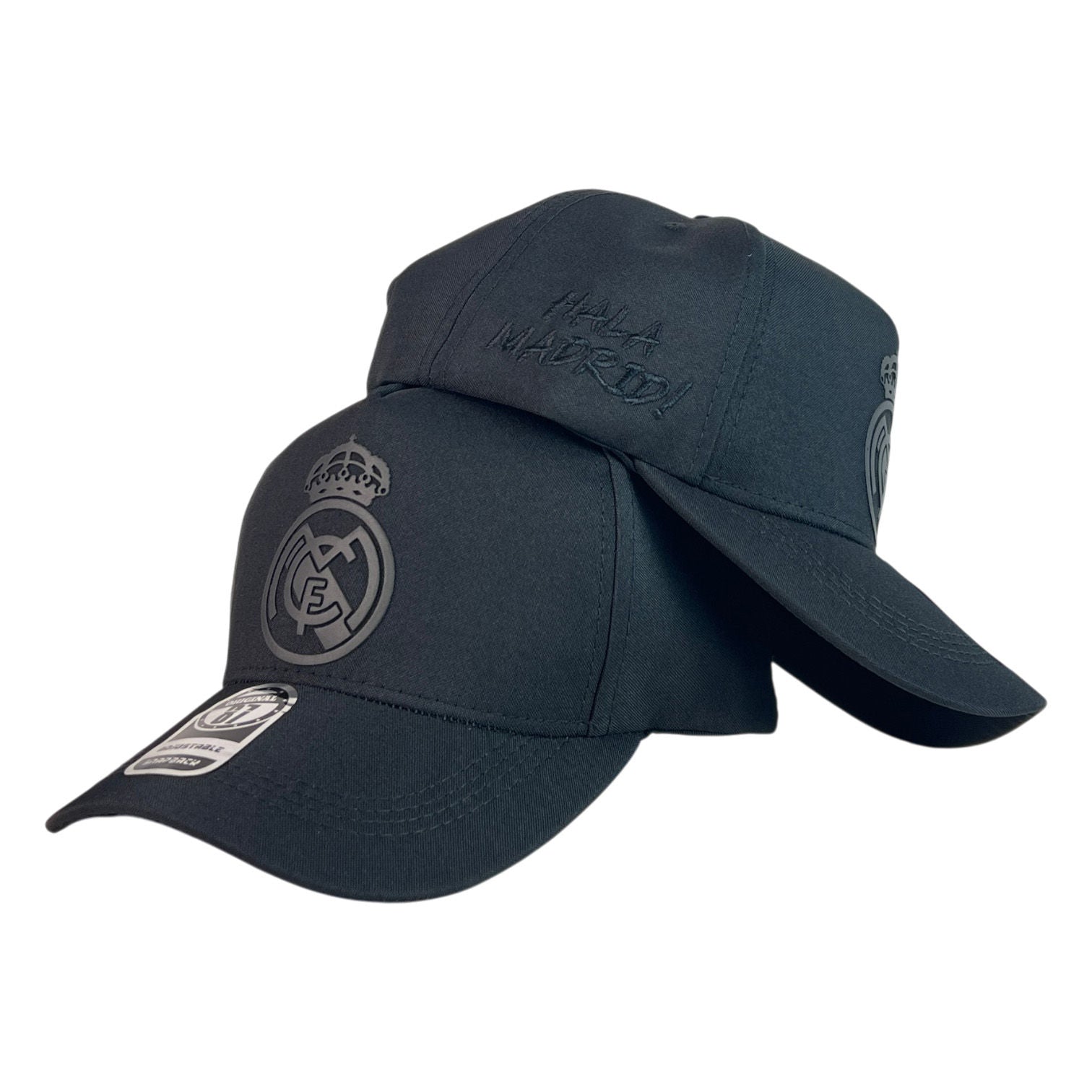 Gorra Real Madrid Negra con Bordado en Relieve y Estampado Hala Madrid.