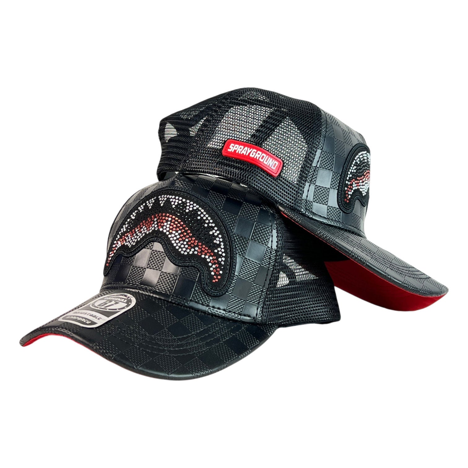 Gorra Sprayground Negra con Cristales y Malla Negra.