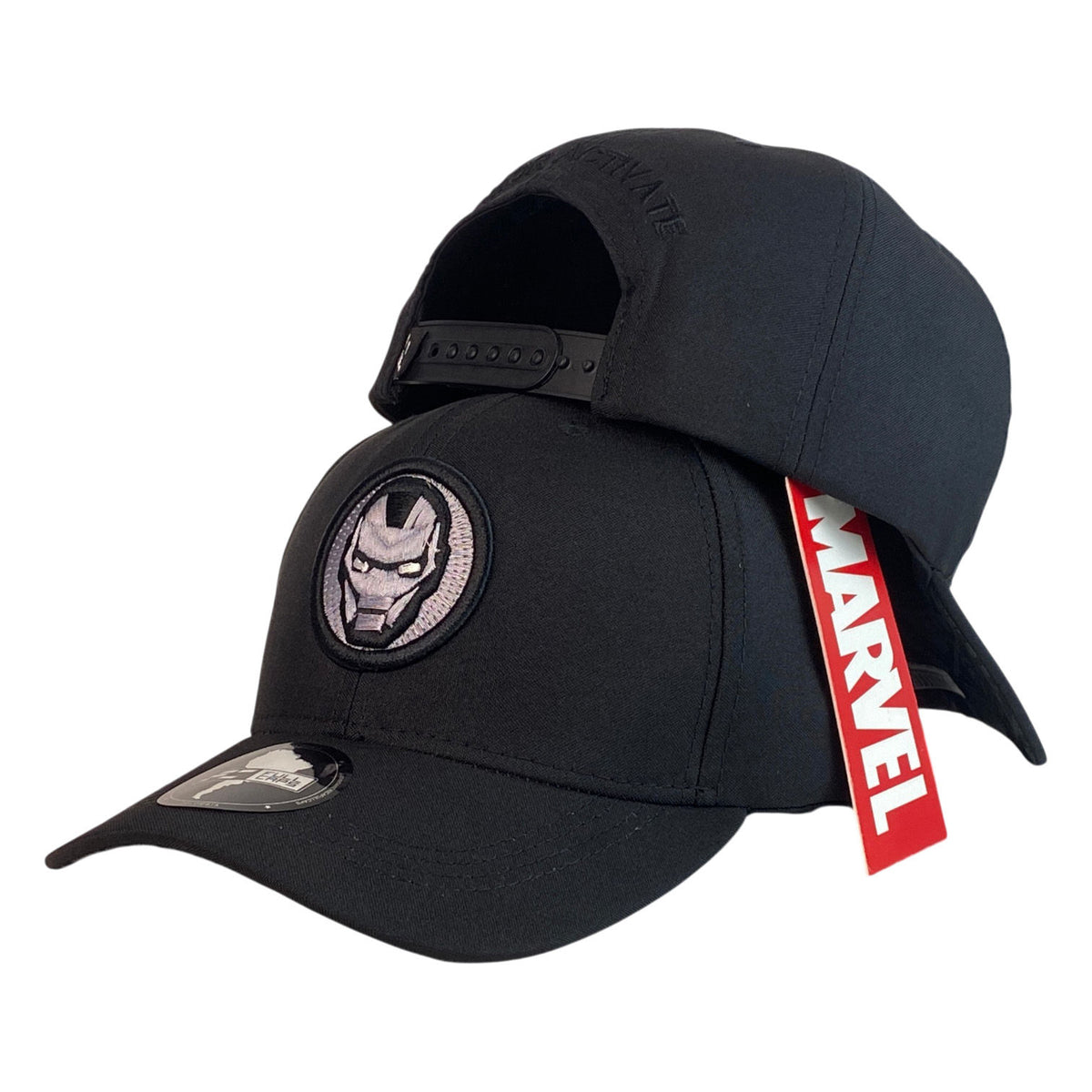 Gorra Marvel Negra con parche de Iron Man y bordado en relieve.