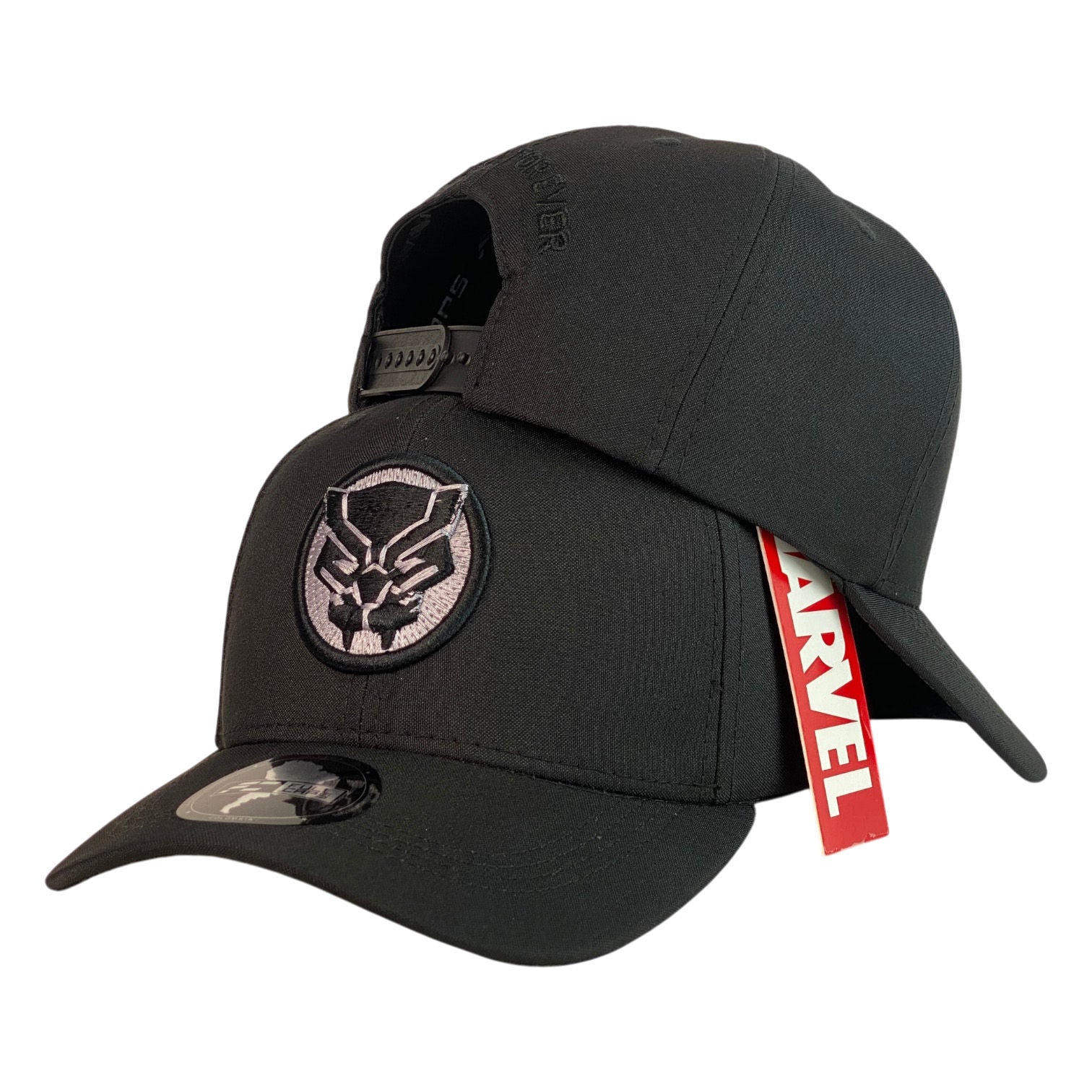 Gorra Marvel Negra con Bordado en Relieve y Cierre Ajustable.