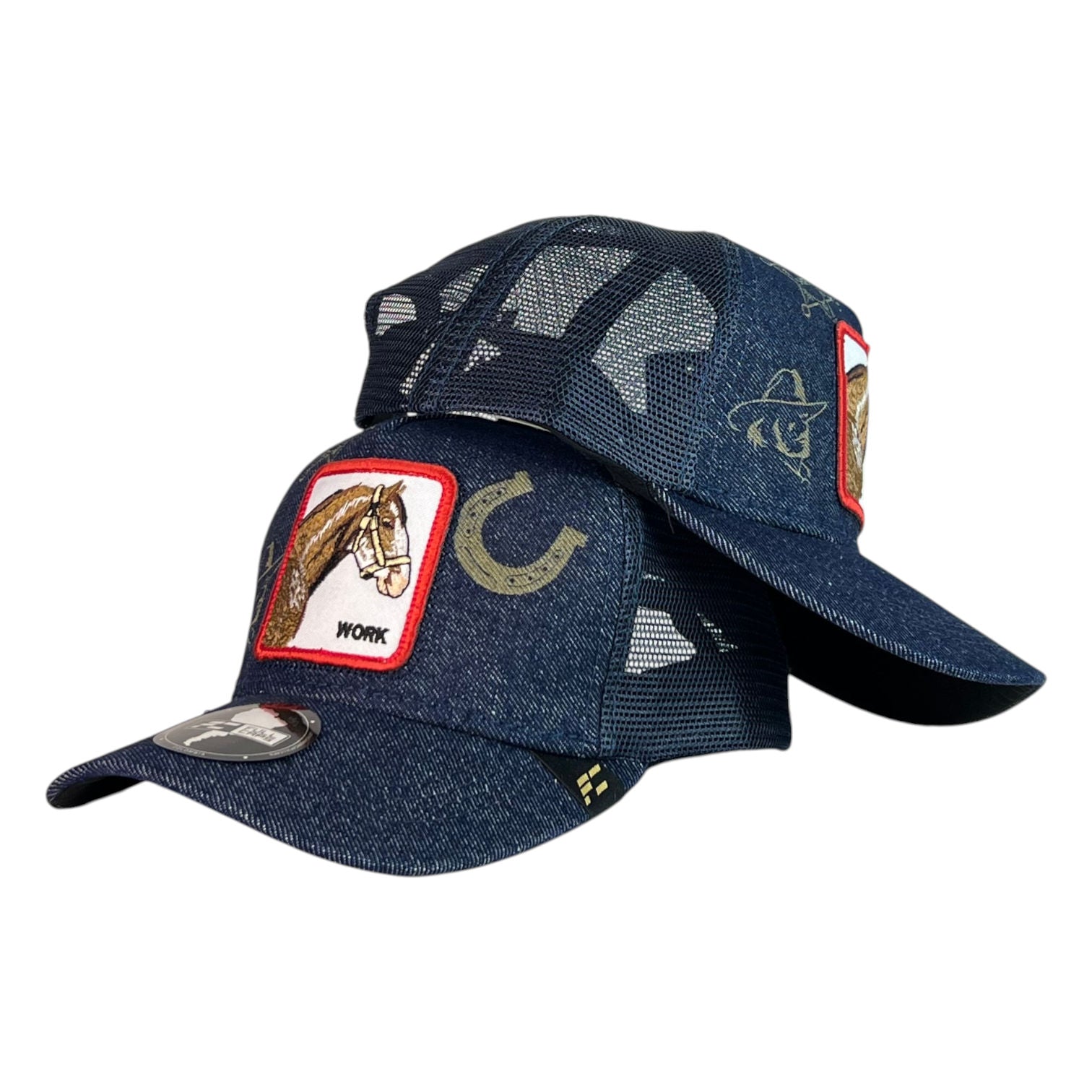 Gorra Goorin Azul con Bordado de Caballo y Malla Azul.