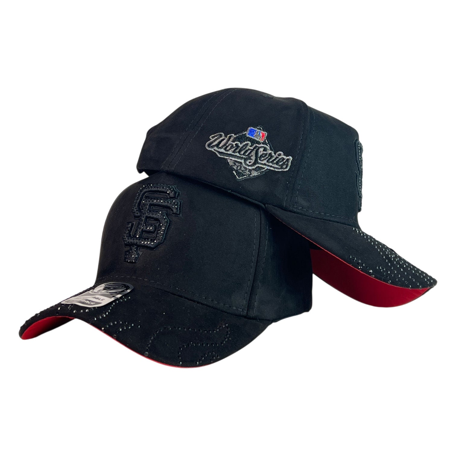 Gorra Equipos Negra en Gamuza con Cristales y Visera Roja.