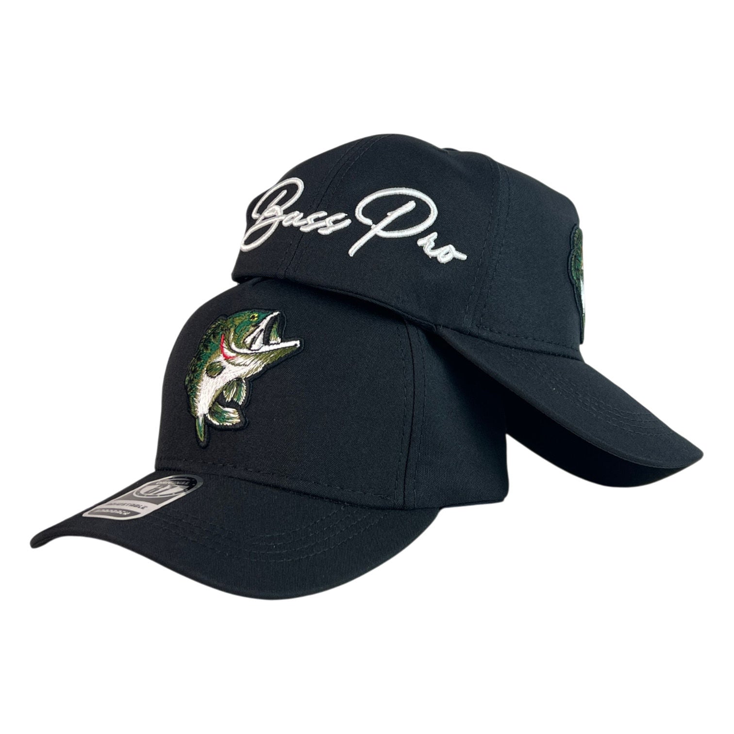 Gorra Bass Pro Shop Negra con Bordado de Pez y Bordado en Relieve.