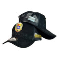Gorra Venezuela Negra con Malla Negra y Escudo Metálico.