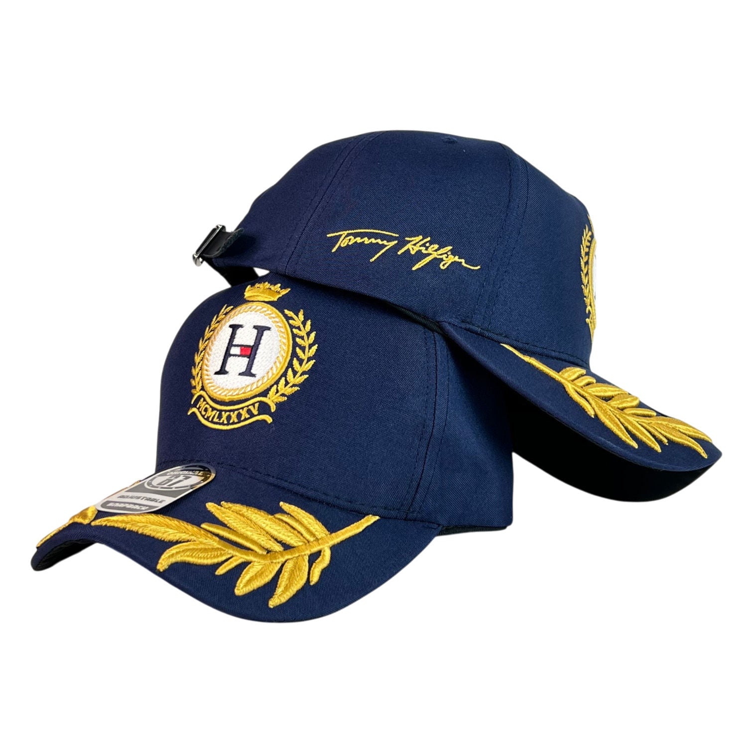 Gorra Tommy Azul con Bordado de Laurel y Bordado en Relieve.