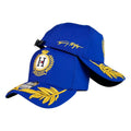 Gorra Tommy Azul con Bordado en Relieve y Visera con Hojas Doradas.