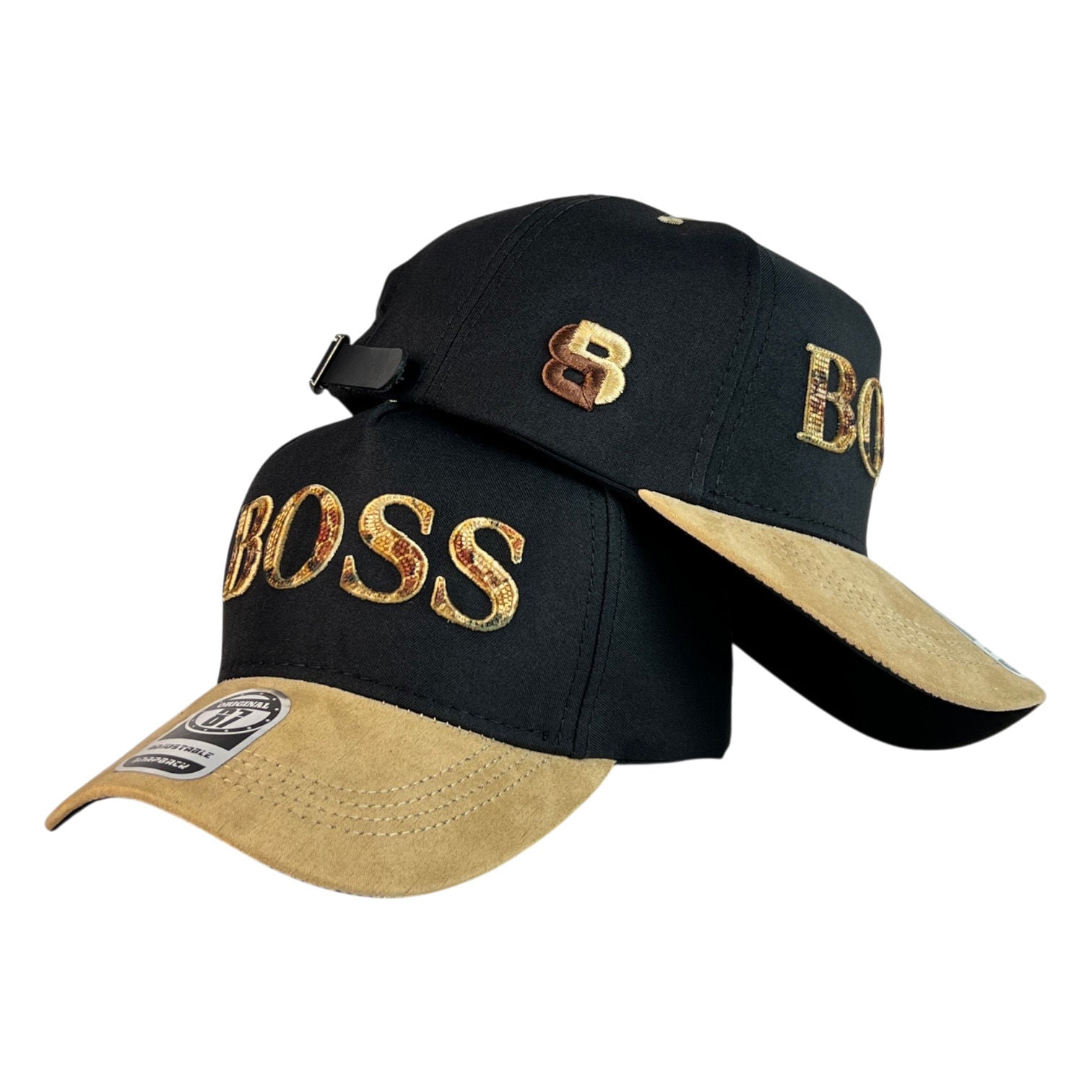 Gorra Hugo Boss Negra en Gamuza con Visera Miel y Bordado en Relieve.