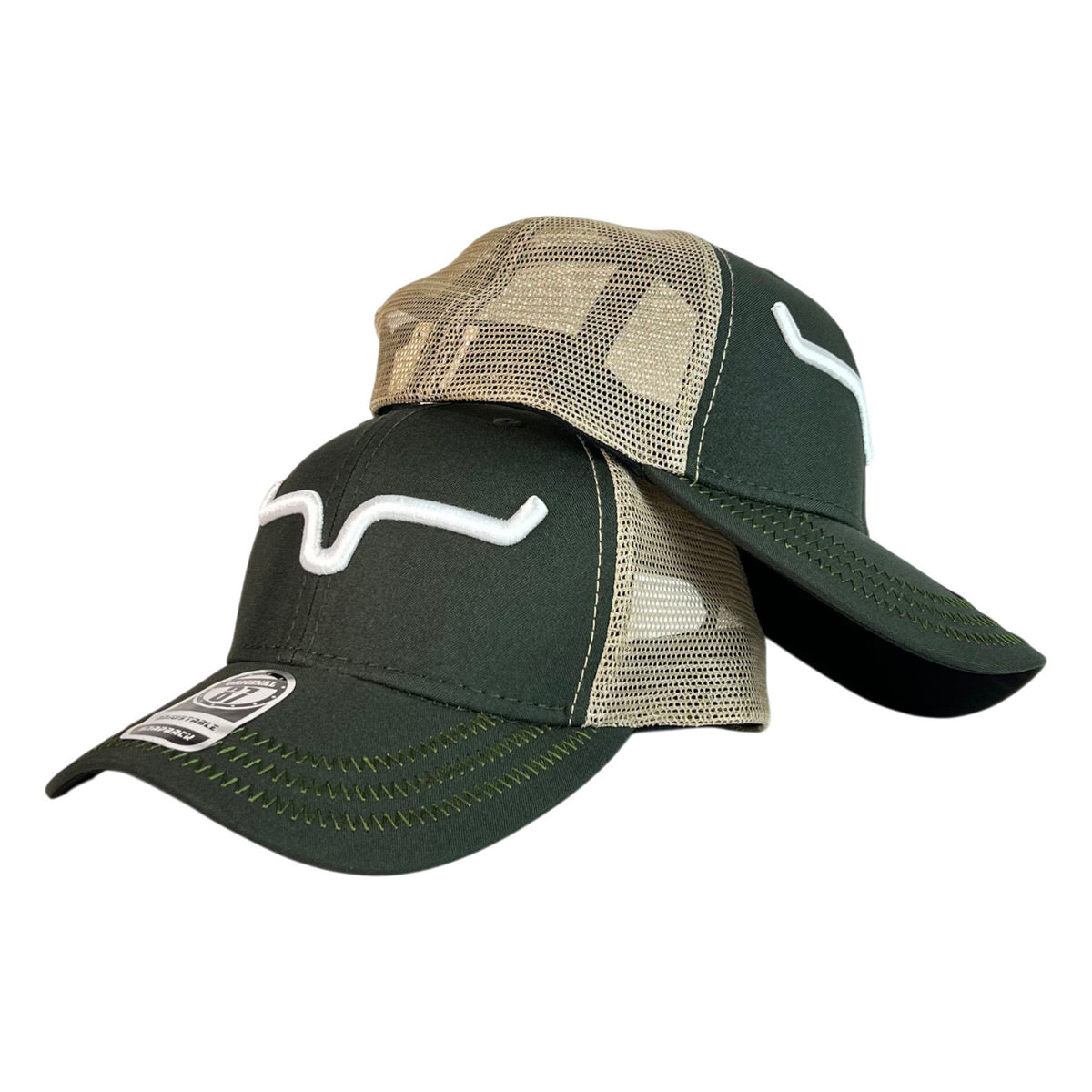 Gorra Kimes Ranch Verde con Malla Beige y Bordado en Relieve.