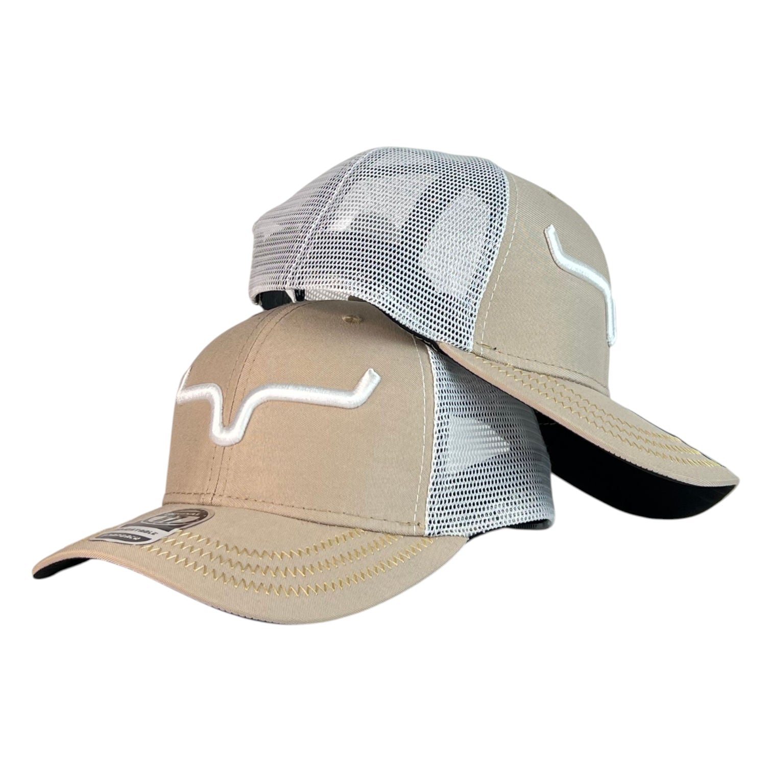 Gorra Kimes Ranch Beige con Malla Blanca y Bordado en Relieve.
